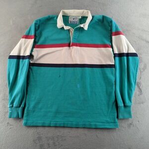Vintage 90s Lands End Authentic Rugby Shirt Mens XL Green Blue Polo Made in USA
